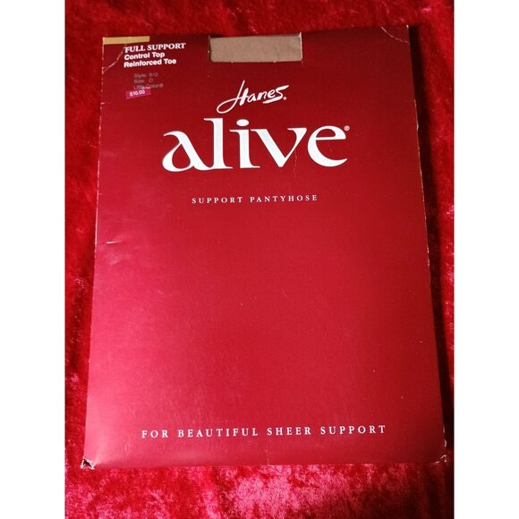 Hanes Alive Support Pantyhose Control Top Reinforced Toe Style 810 Size D - Picture 2 of 6